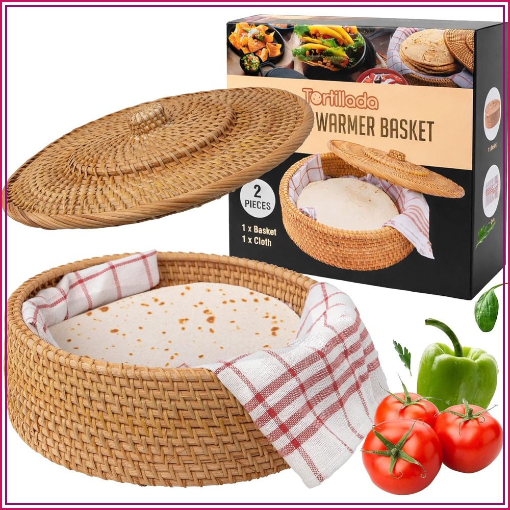 Rattan Tortilla Warmer Basket  - Tortilla Warmer Cloth ulasan dan harga