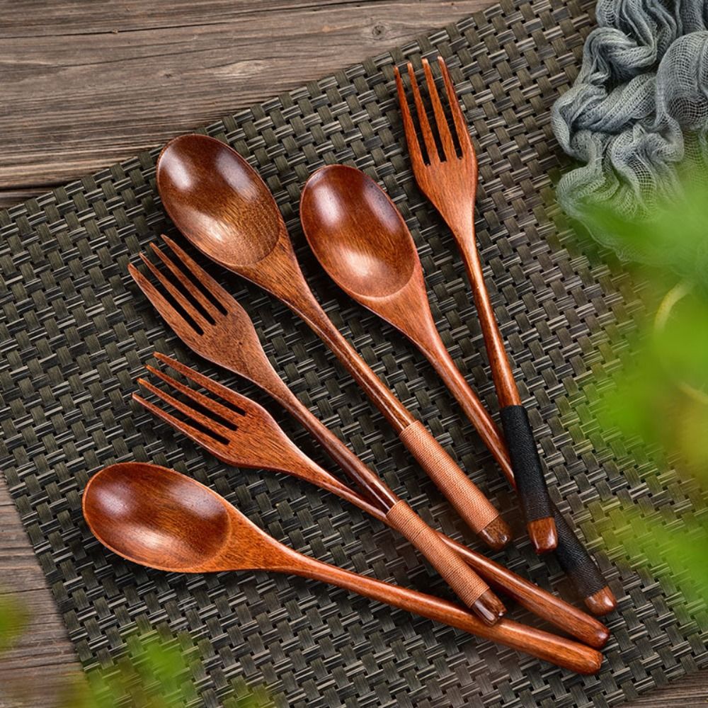 Natural Wooden Spoon Fork Dinn - Home Cooking Set ulasan dan harga