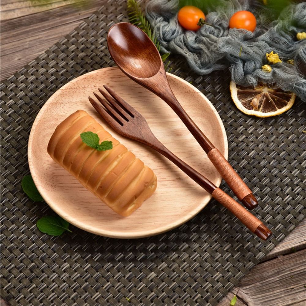 Natural Wooden Spoon Fork Dinn - Home Cooking Set ulasan dan harga