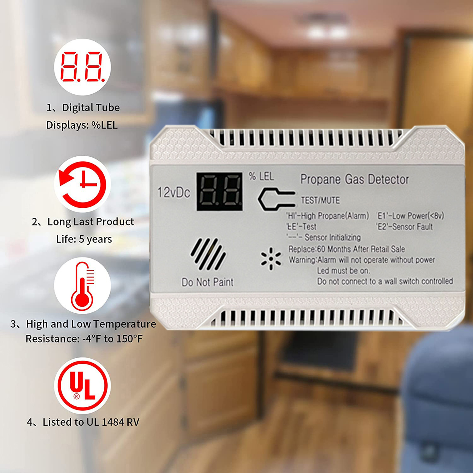 RV Propane Gas Detector 85dB L - Home Cooking Gas ulasan dan harga