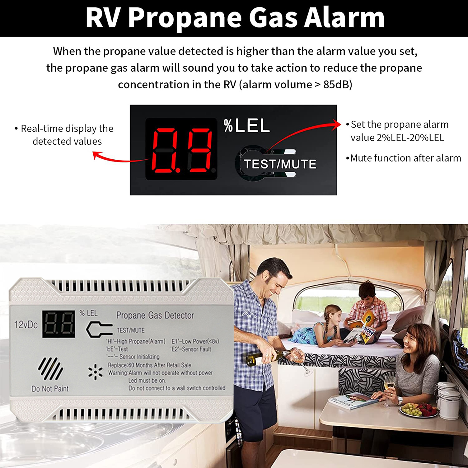RV Propane Gas Detector 85dB L - Home Cooking Gas ulasan dan harga