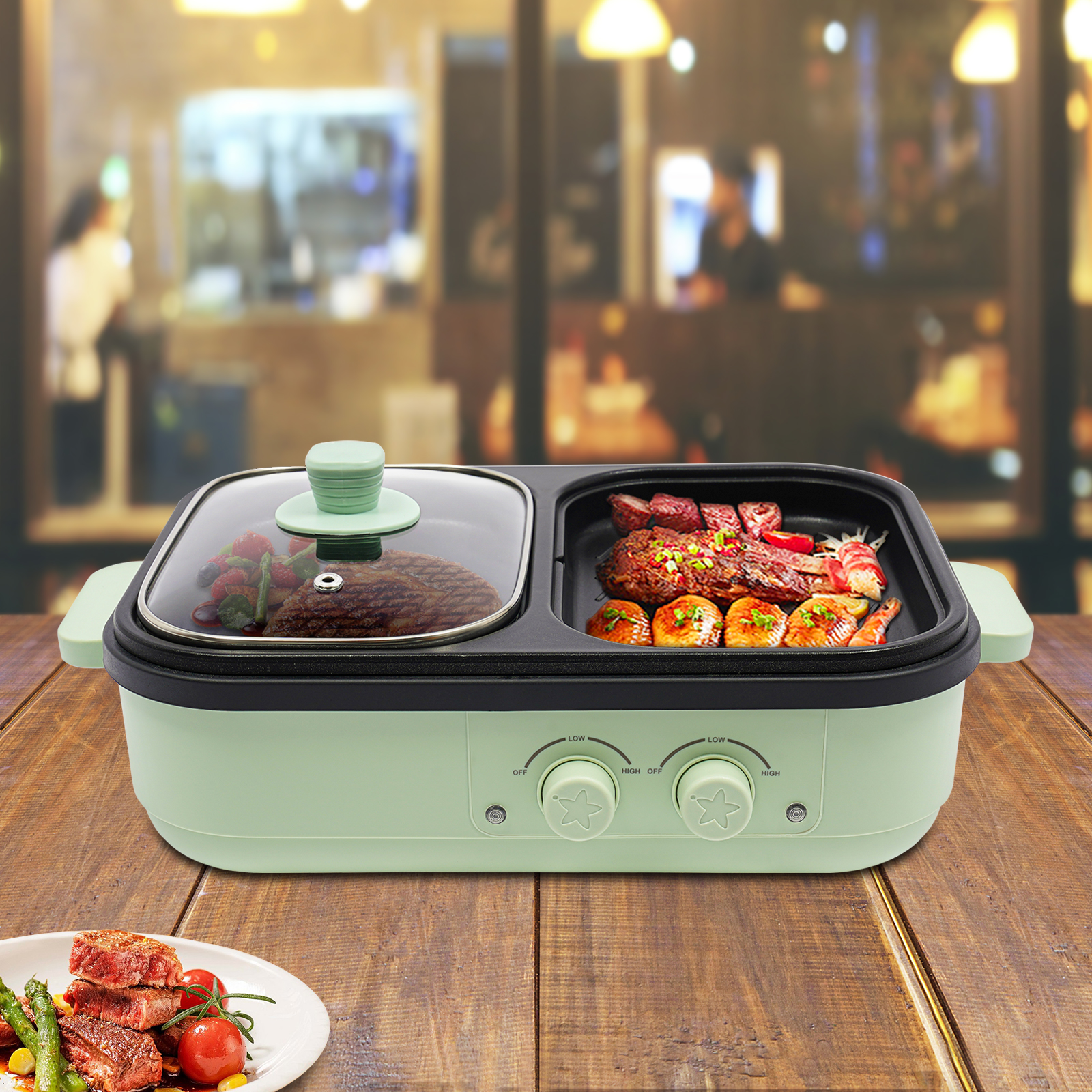 Green Black 2 In 1 Electric Co - Crepe Pan Nonstick ulasan dan harga