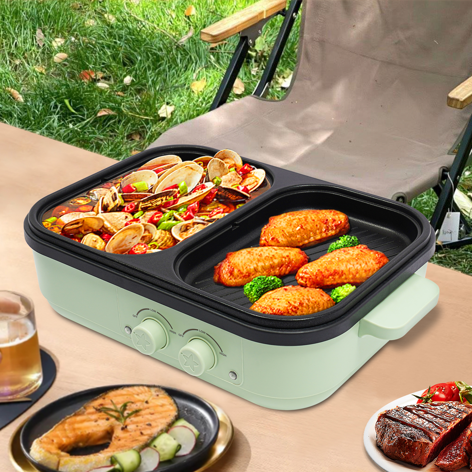Green Black 2 In 1 Electric Co - Crepe Pan Nonstick ulasan dan harga
