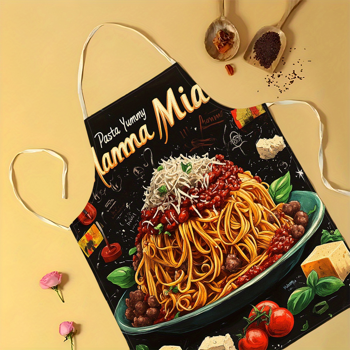 1pc Linen Apron, Pasta-Themed  - Home Cooking In Italian ulasan dan harga