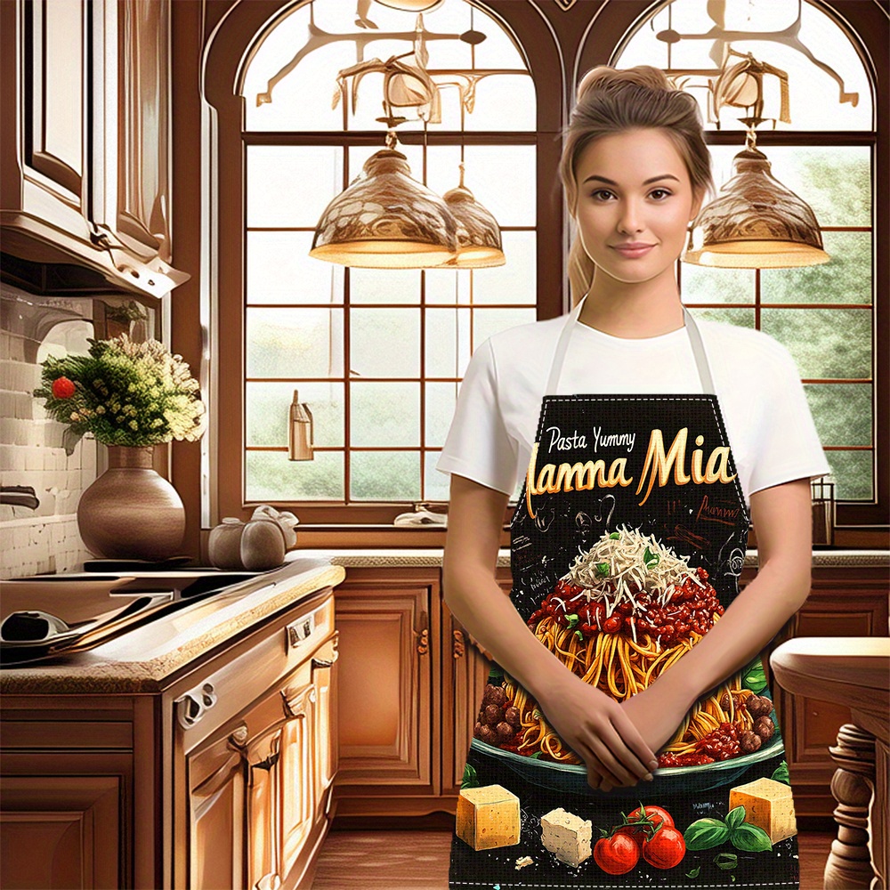 1pc Linen Apron, Pasta-Themed  - Home Cooking In Italian ulasan dan harga