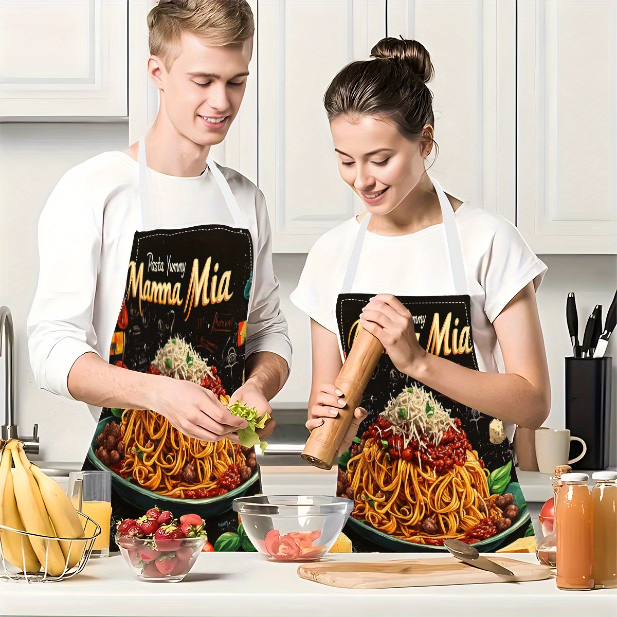 1pc Linen Apron, Pasta-Themed  - Home Cooking In Italian ulasan dan harga
